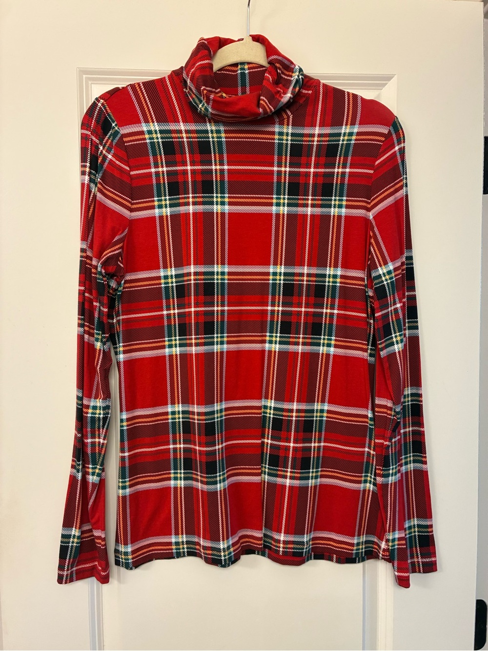 Lands' End Red Plaid Turtleneck Long Sleeve Top